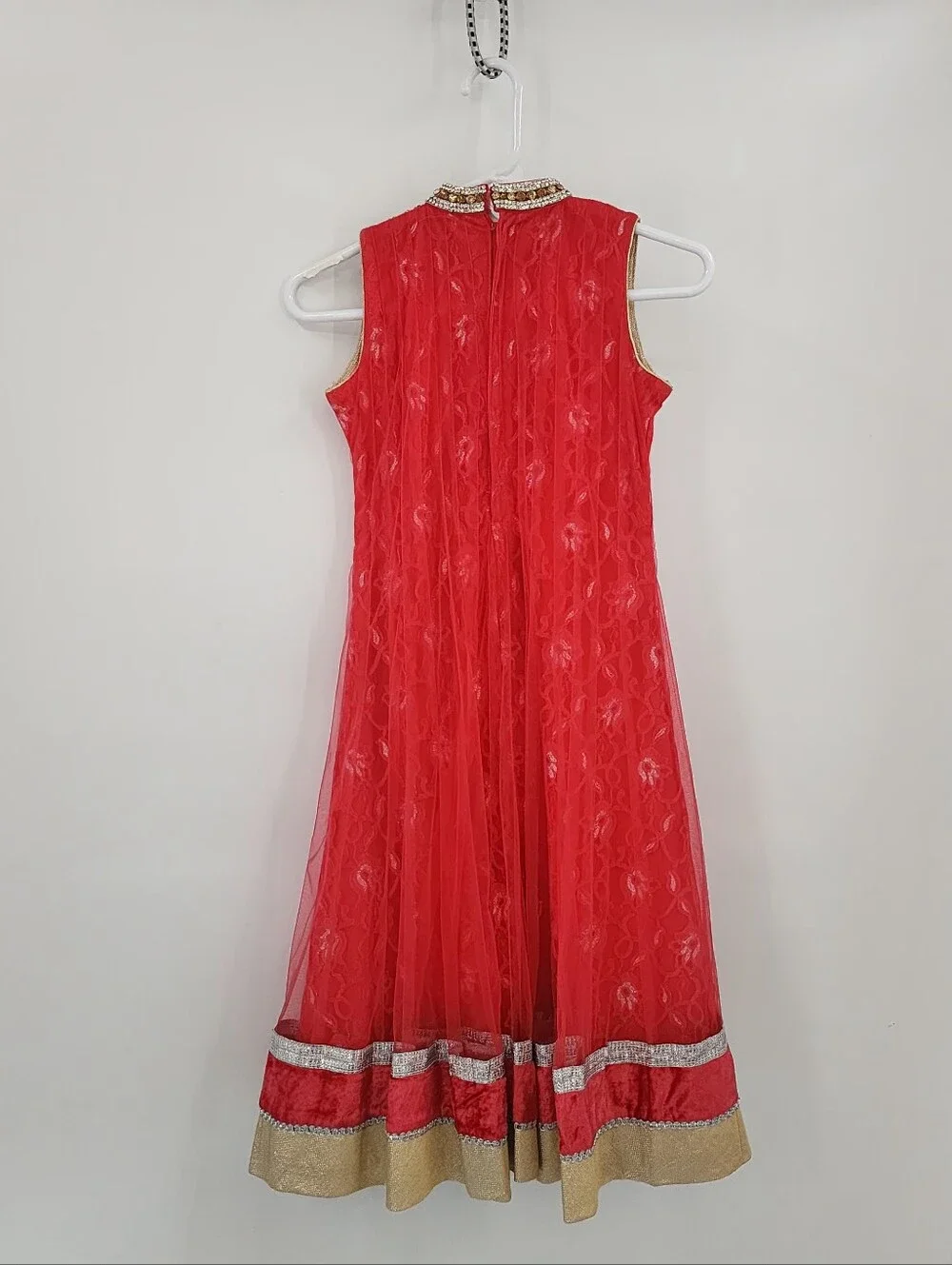 Girls Red Embellished Anarkali Set with Matching Leggings By For Kids Sz 8 Years